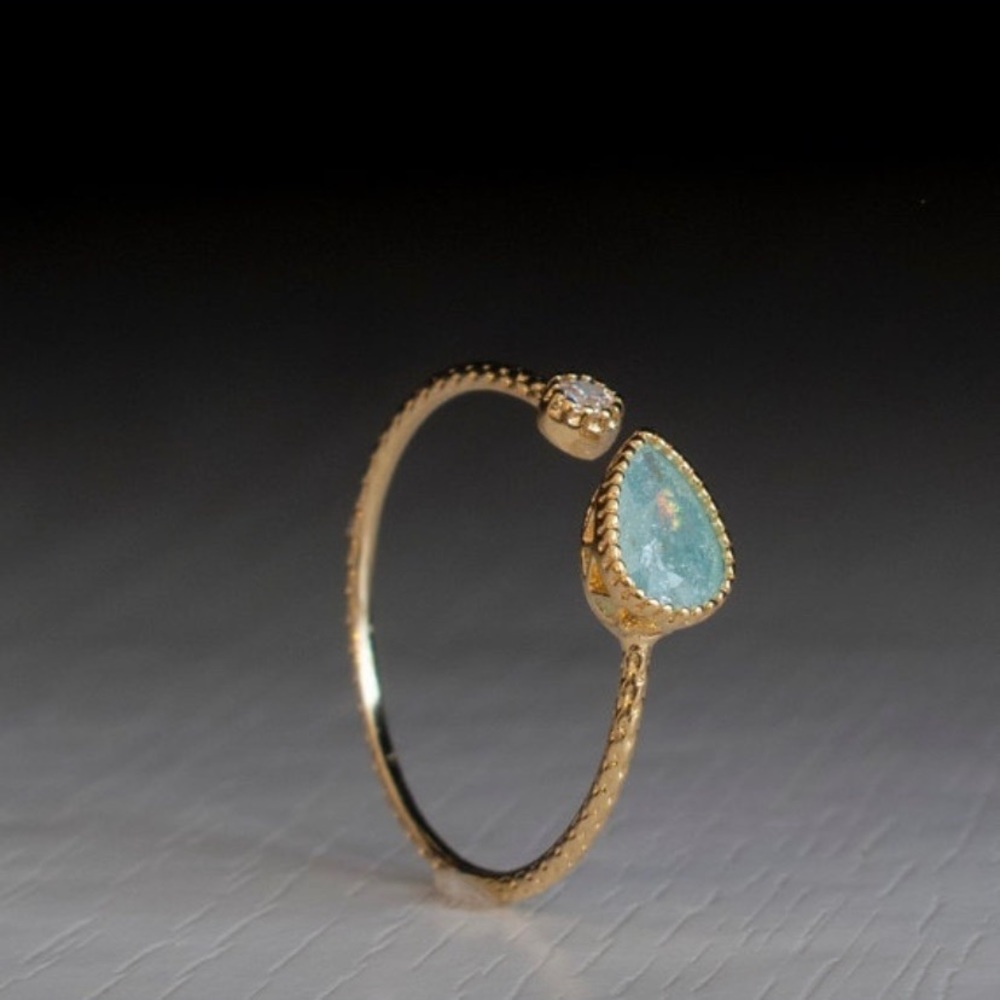 LAST! Delicate 925 gold ring w/ mint gem & rhinestone - Picture 2 of 5